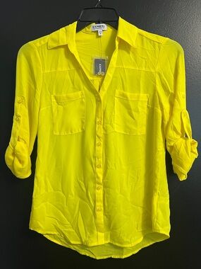 EXPRESS Portofino Highlighter Yellow  Button-Down Shirt
